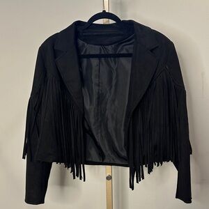 Women’s Black Suede Fringe Jacket - Crop Leather Style